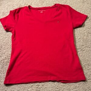 Tommy Hilfiger Women's Bright Red V-Neck Tee